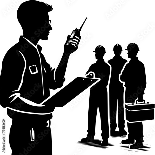 Engineer Holding Clipboard and Walkie Talkie