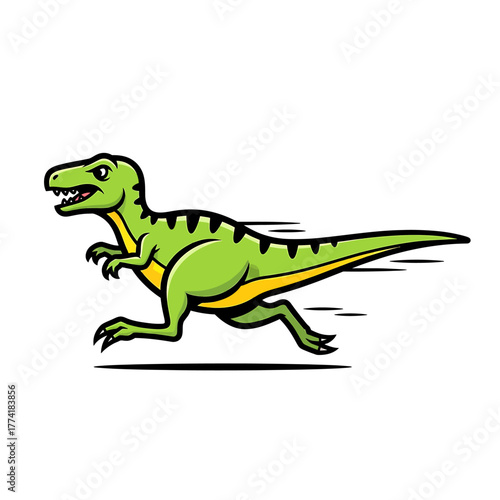 A vibrant illustration of a green Tyrannosaurus Rex in full stride, showcasing speed and motion.