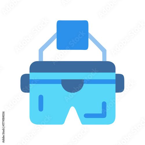 Simplified flat-style illustration of VR goggles on a black background, minimal design