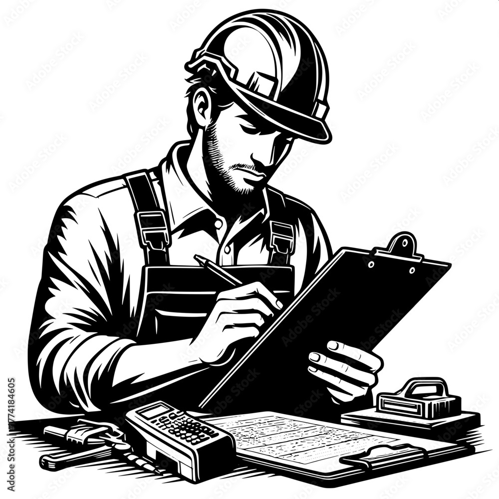 Naklejka premium Engineer Writing Measurements