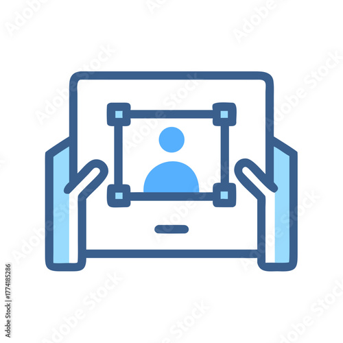 Mobile app interface for customizing profile picture with user holding device