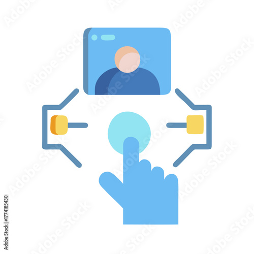 Online meeting or virtual event interaction with hand touching a button illustration