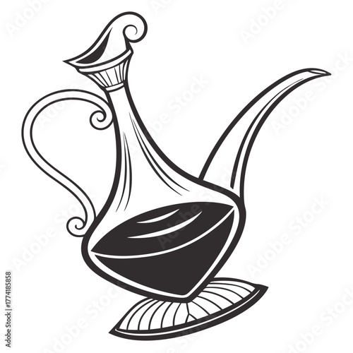 Ornate Black and White Decorative Pitcher with Swirling Handle and Base carafe antique