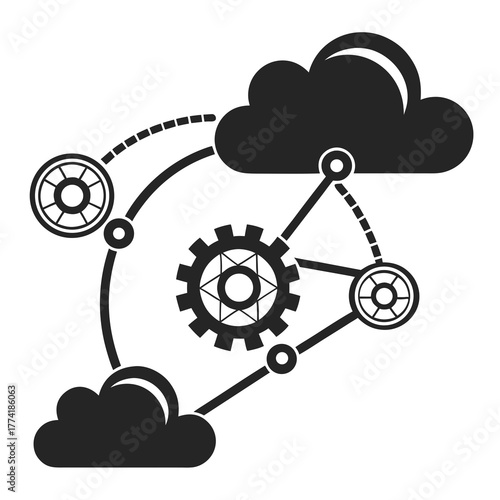 Black Cloud Computing Network With Gears And Connections technology