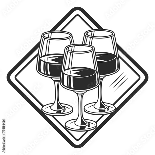 Three Glasses of Red Wine in a Diamond Frame wine glasses beverage