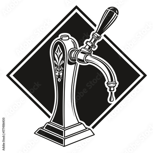 Vintage Beer Tap with Decorative Elements on Diamond Background faucet dispenser