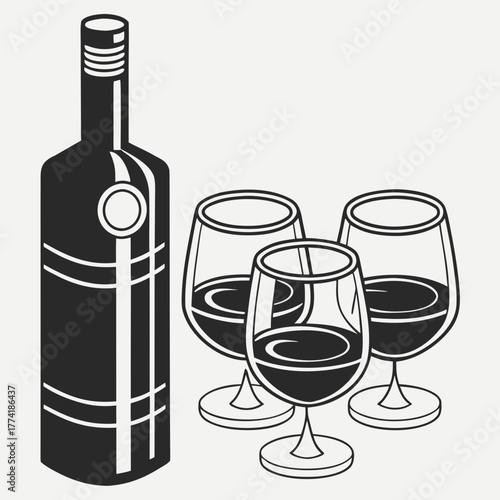 Wine Bottle and Three Glasses of Red Wine glasses beverage