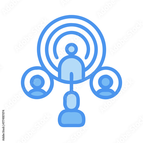 Blue network connectivity structure illustrating team work and hierarchical concept over black background