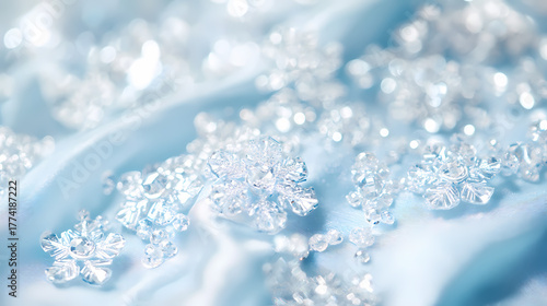 Delicate Crystals on Light Blue Fabric