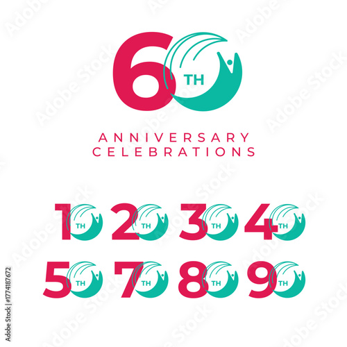 60 Th Anniversary Logo collection gradient Vector Template Illustration