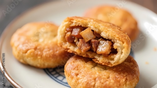 Chinese meat-stuffed crispy pastry with savory filling