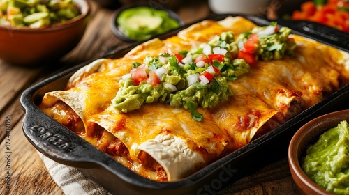 Wallpaper Mural Green enchiladas with fresh guacamole on plate, traditional mexican cuisine Torontodigital.ca