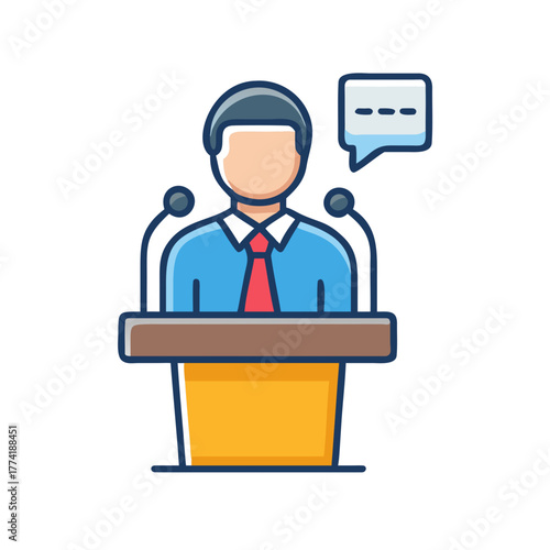 Speaker at podium – Presentation seminar training vector icon design