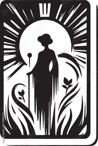 Mystical Silhouette with Floral Accents: An Evocative Tarot Card
