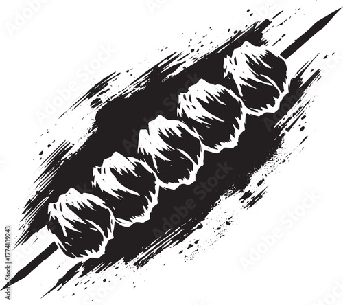 Minimalist Sumi-e Illustration of Kebab Skewers with Brush Strok
