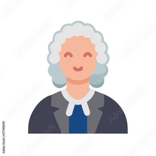 Vector Illustration: Smiling Woman Judge in Judicial Robe and Wig