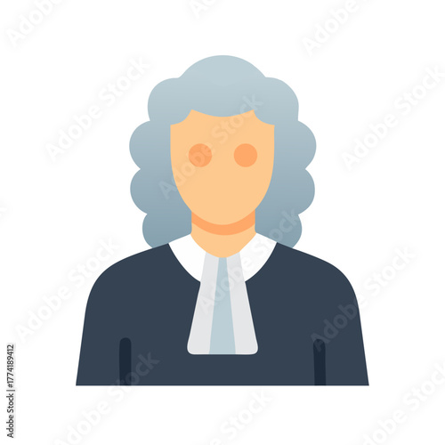 Flat vector icon of a judge in wig and robe