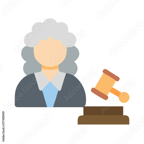 Flat vector image of a judge with gavel icon