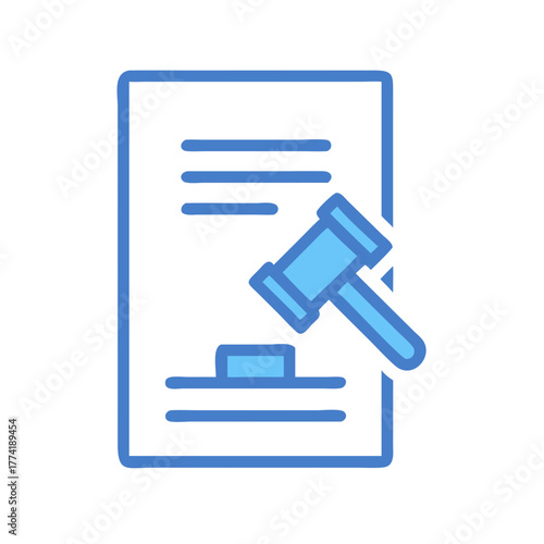 Digital icon illustration of legal document and gavel