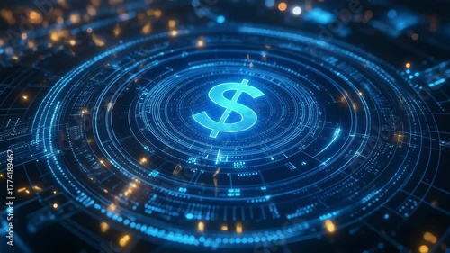 Wallpaper Mural Circular golden data hub glowing with orange light representing database technology and digital connection network systems. Torontodigital.ca