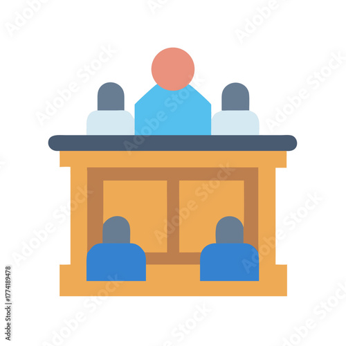 Courtroom with Jury Box and Judge Illustration Flat Design