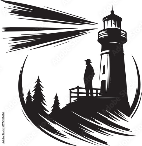 Monochrome vista of a solitary man contemplating the light from