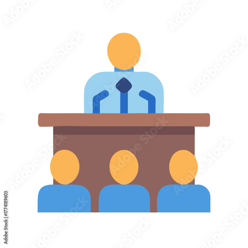 Abstract meeting with presenter and audience using simple shapes