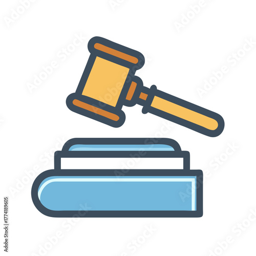 Stylized gavel resting on block illustration against black background