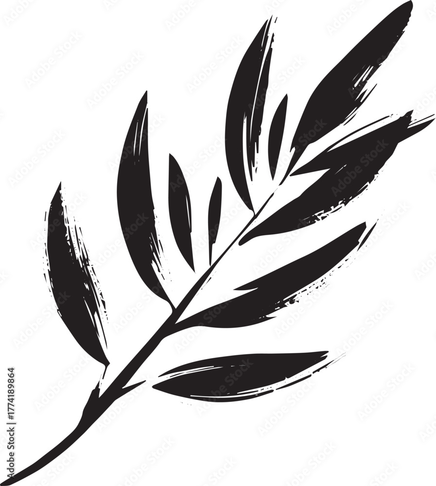 Obraz premium Elegant Olive Branch Illustration in Sumi-e Style Black and Whit