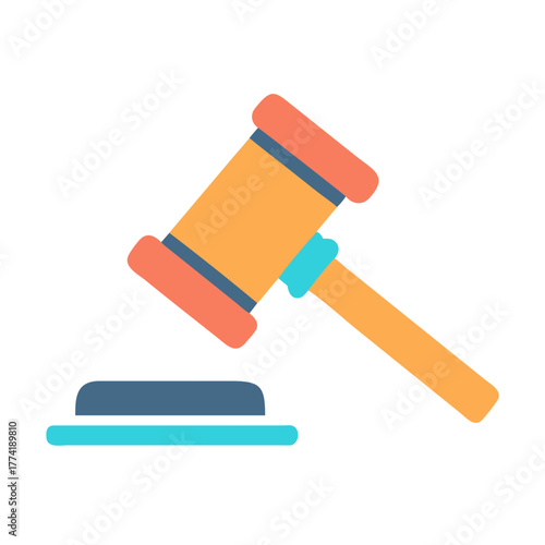 Orange and blue gavel illustration against black background