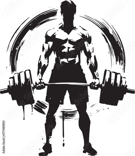 Stylized powerful lifter silhouette in motion, artistic strength