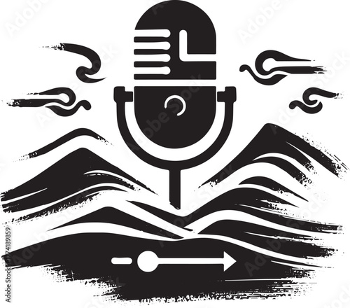 Monochromatic audio broadcast icon, simple logo, minimalistic br