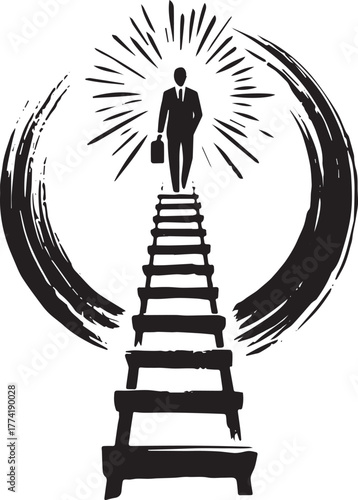 Ascension to Achievement: Sumi-e Ladder of Success with Entrepre