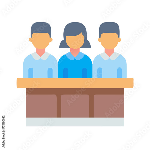 Jury illustration in flat style sitting behind a desk