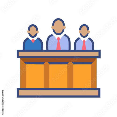 Simple geometric courtroom jury design in flat art style