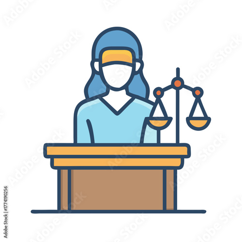 Lady Justice Cartoon Illustration with Scales on Black Background