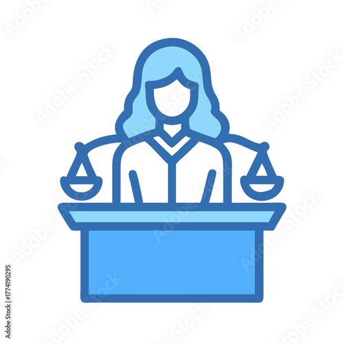 Female judge with scales of justice in flat design
