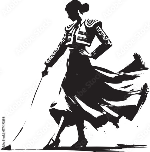 Female Matador in Sumi-e Style: Evocative Depiction of Courage a