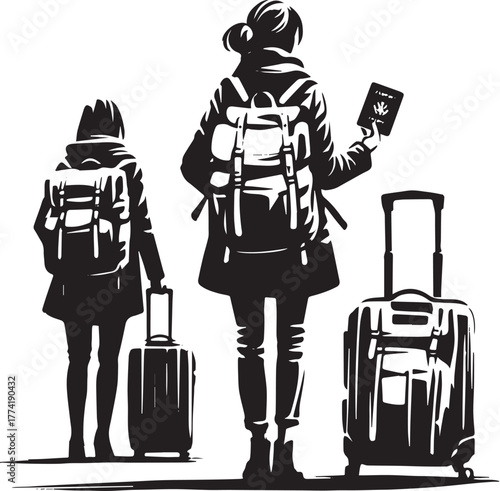 Wanderlust awaits: Minimalist illustration of travelers ready fo