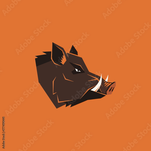 A stylized illustration of a wild boar's head, featuring sharp tusks and a determined expression.