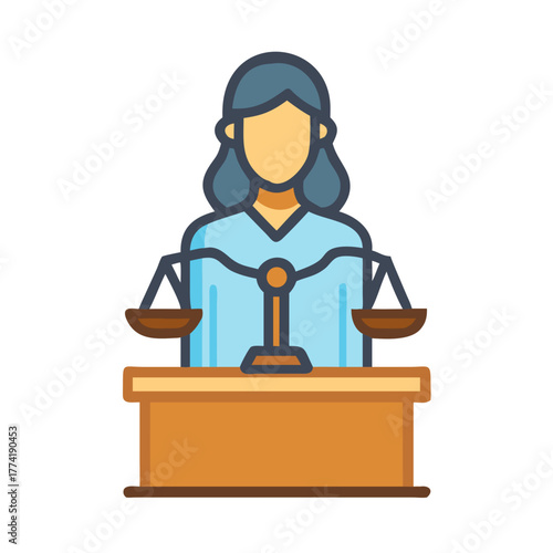 Female judge icon with scales of justice illustration