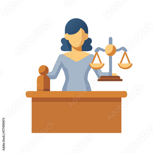 Flat vector illustration of a judge with scales