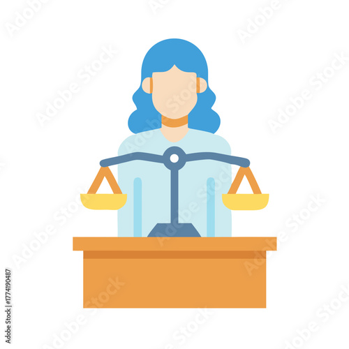 Flat vector icon of judge with scales symbol