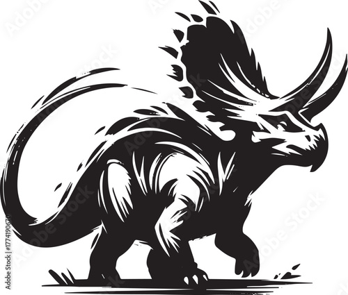 Bold styracosaurus rendition in a clean, expressive, minimalist