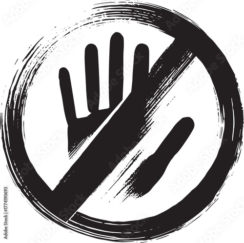 Hand Drawn Anti-Touch Sign in Black Ink, Prevention and Prohibit