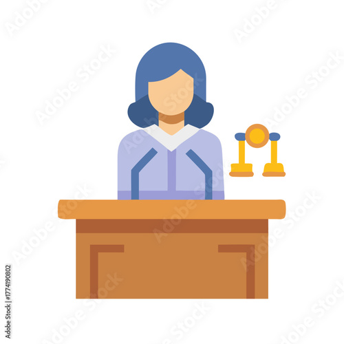 Flat design icon of a woman in court setting
