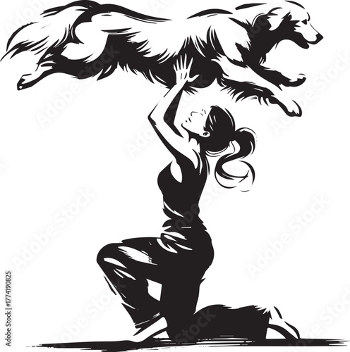 A whimsical moment captured: Woman and golden retriever embrace