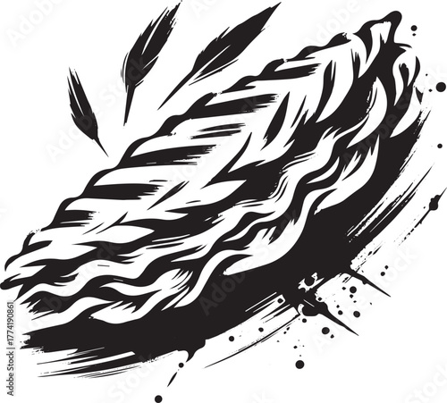 Elegant Sumi-e Illustration of a Hungarian Langos with Japanese