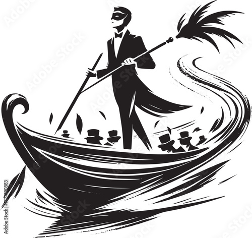 Elegant masquerade revelry ink wash illustration, a mysterious g