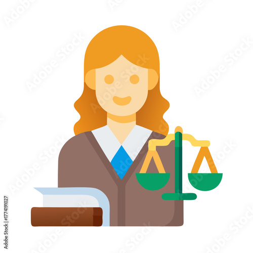Flat vector illustration of a lawyer and justice scales
